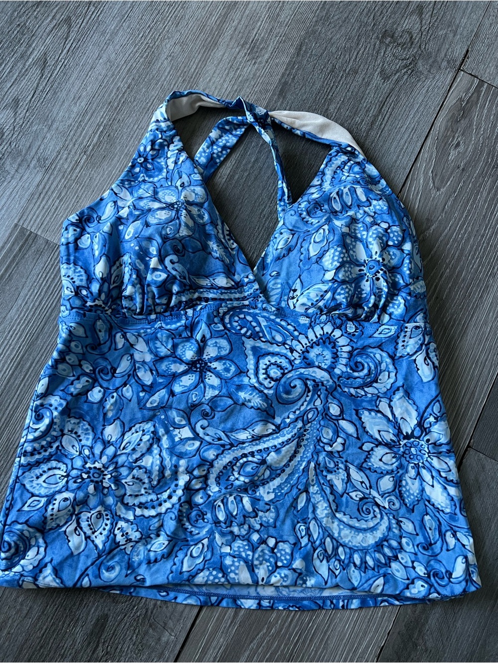 Merona Blue Floral-Paisley Halter One-Piece swim top